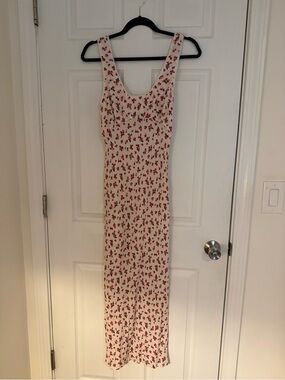 Rumored Cream Midi Dress with Red Floral Print